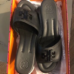 Tory Burch Wedge Sandals. Black 9.5